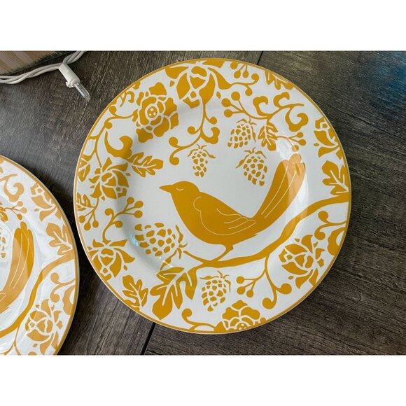 Pier 1 Imports Stoneware Yellow Bird & Floral 8 1/4" Round Salad Plate Lot Of 2 - Picture 3 of 6